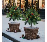 Pack of 2 Artificial Christmas Tree Urn Filler Decoration with String Lights