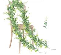 Pack of 2 Artificial Eucalyptus Garland, 1.8 m Eucalyptus Decoration, Hanging Green Leaves Decoration, Leaves Garland for Wedding Bouquet, Party, Garden, Festival Decorations, Home Decoration (Leaf)