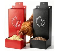 Pack of 2 Automatic Chicken Feeders, 1.3 L/Piece, Metal Chickens Oyster Shell Feeders, Metal for Chicken Coop Accessories and Poultry Keeping, 25 cm (Red, Black)