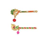Pack of 2 Bansuri Bansi Decorative Brass God Accessories Laddu Gopal Metal Flute Small Size for Ladoo Gopal Meenakari and Rhinestone Flutes for Indian Traditional Holi Festival Decor (Size:-1.5")