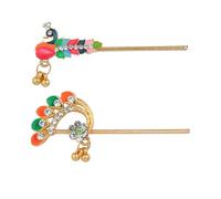 Pack of 2 Bansuri Bansi Decorative Brass God Accessories Laddu Gopal Metal Flute Small Size for Ladoo Gopal Meenakari and Rhinestone Flutes for Indian Traditional Holi Festival Decor (Size:-2.5")