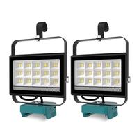Pack of 2 Battery Lamp for Makita 18 V, 60 W 4500 LM LED Work Light, Portable Spotlight Lamp with 2 USB Charging and 140° Swivel Head for Construction Sites, Garages, Camping, Emergency (without