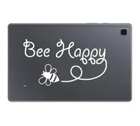 Pack of 2 Bee Happy Waterproof Decal Small Stickers - Car Bumper - Water Bottles - Wall Decal - Wasp Kitchen Accessories - Kids - Gifts for Home (White)