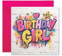 (Pack of 2) Birthday Girl - Graffiti Style Happy Birthday Greetings Card - Full Colour Inside reads: Have an awesome day! - Includes Pink Envelope - Made in the UK