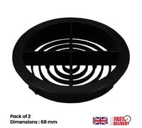 Pack Of 2 Black Blue Plastic 68mm Round Soffit Air Vents Push In Roof And Eave Circular Mesh Air Vents