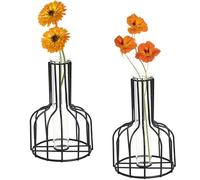 Pack of 2 Black Flower Vase with Metal Frame, Clear Glass, Test Tube, Decorative Small Bud Vases, Gifts for Wedding Decoration, Table Flower Decoration, Indoor Decoration, Living Room Decoration