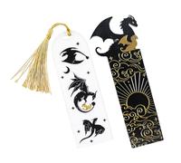 Pack of 2 Black Gold Dragon Bookmarks, Double-Sided Pattern, Cool Acrylic with Cloud and Sun Engraving, Reading Gift