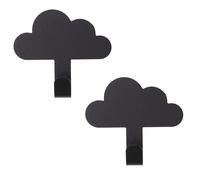 Pack of 2 Black Metal Cloud Wall Hook | Self-Adhesive Mini Cloud Shaped Hooks For Walls | Children's Bedroom Nursery Decorative Wall Hooks - 7cm