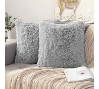 Pack of 2 Black Throw Pillow Covers Luxury Fluffy Pillows Faux Fur Decorative Pillows Plush Cushion Case Fuzzy Mongolian Merin Style for Bed Couch Sofa Living Room Halloween Decor