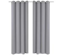 Pack of 2 Blackout Curtains with Metal Eyelets 135 x 175 cm Grey Polyester Opaque Thermal Insulation Privacy Screen for Living Room Bedroom Children's Room Includes Tie Backs