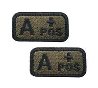 Pack of 2 Blood Group Patch with , German Army Type Positive, Tactical Olive Green, Embroidered Closure, Removable Applique for Uniform, Jacket, Vest, Backpack, Trousers, Hat Jeans, 5 x 2.5 cm
