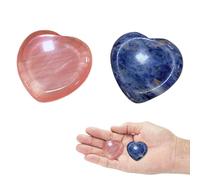 Pack of 2 Blue-Sodalite and Red-Cherry Quartz Worry Stone, Heart-shapedAmethyst Crystals, HealingCrystals Gifts for Women Heart Meditation Polished Reiki Balancing