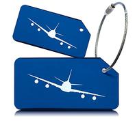 Pack of 2 Blue Strong Aluminium Luggage Tags, Secure, Easy to Spot, Privacy, Variety of Colours, Strong Steel Cable