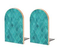 Pack Of 2 Bookend Gold Teal Turquoise Glittering Texture Non-Slip Book Stand Wooden Bookshelf Books Holder For Home Desk Office Library