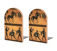 Pack Of 2 Bookend Greece Black Figure Pottery Ancient Greek Mythology Centaur Non-Slip Book Stand Wooden Bookshelf Books Holder For Home Desk Office Library