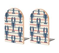 Pack Of 2 Bookend Retro Marine With Lobster Non-Slip Book Stand Wooden Bookshelf Books Holder For Home Desk Office Library