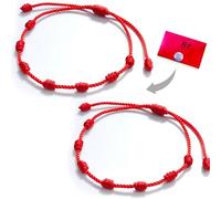 Pack of 2 Bracelets 7 Knots Red Original Against the Evil Eye and Protection Handmade Thread Charm for Men Women Couples and Friendship, Good Luck Accessory Kabbalah, 7 Chakras Red, Mediano, Cotton