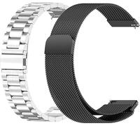 Pack of 2 Bracelets Compatible with 22 mm Garmin Bounce 2 Bracelet, Mesh Woven Watch Strap, Metal, Stainless Steel Replacement Strap, Business, Eine Grösse, Stainless Steel, 0