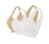 Pack of 2 Bras for Women Everyday Non-Wired Bras with Removable Pads Bralettes Comfy Padded Sports Bra Non-Adjustable Strap Sleep Bralet U-Back Vest Brassiere Pull-On Bra Plus Size