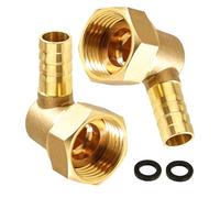 Pack of 2 Brass Fitting Hose Barb, 10 mm Barb to G1/2 Female Thread Pipe, 1/2 Inch Angle 90 Degrees, Brass Reducer Barb Hose Connection Coupling for Water Fuel Air Pneuma