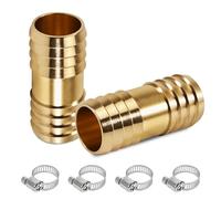 Pack of 2 Brass Hose Connectors 3/4 Inch with 4 Pieces Stainless Steel Hose Clamps, Brass Hose Nozzle Hose Screw Connection, 2 Way for 3/4 Inch Garden Hose