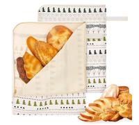 Pack of 2 Bread Bags, Linen Bread Bags with L-Shaped Zip and Handle, 44 x 34 cm Beeswax Bags for Bread, Bread Bag for Keeping Fresh, Reusable Bread Bag, for Bread, Baked Goods, Fruit, beige, A