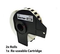 Pack of 2 Brother Compatible Labels DK-22214 with 1x Re-useable Cartridge