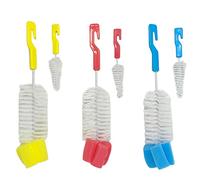 Pack of 2 Brush Kids Baby Milk Feeding Bottle and Teat Nipple Cup Cleaning Brush Sponge, Hanging Hole for Easy Storage, Non-Scratch Brush, Easy Cleaning (Small + Large) (Random Color) (D2)