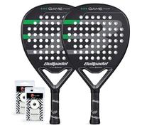 Pack of 2 Bullpadel Game Power Black Padel Rackets + 2 ShockOut Protectors and Overgrips, Diamond Shaped Paddle Racquet for Attack and Control, Sweet Spot on Top, Intermediate Level