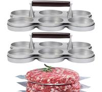 Pack of 2 burger press for 6 burger patties, burger press made of aluminium, non-stick hamburger press, barbecue accessories, for normal beef burgers and perfectly shaped patties