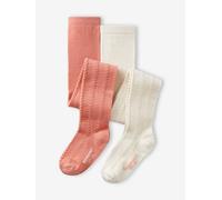 Pack of 2 Cable Knit Tights, for Girls dusky pink