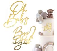Pack of 2 Cake Decorations, Oh Baby Cake Topper, Gold Acrylic, Boy or Girl Cake Topper, Baby Shower Cake Decoration, Gold Cake Topper, Nappy Cake Gender Reveal Party Decoration, Cake Topper Decoration