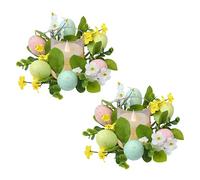 Pack of 2 Candle Garland, Easter Decoration, Mini Wreath with Easter Egg for Taper Candles, Artificial Candle Ring, Candle Wreath Table Decoration, Decorative Easter Candle Holder for Dining Table,