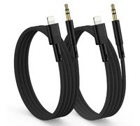 Pack of 2 Car AUX Cable for iPhone, Lightning to 3.5 mm Audio Cable for Car/Headphones/Speakers, HiFi Audio Nylon iPhone Jack for iPhone 14/13/12/11 Pro/10/8/plus/X/XS/XR/SE Car Audio Black