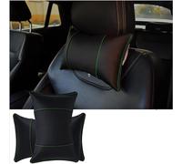 Pack of 2 Car Neck Cushion Neck Cushion Leather Car Seat Cushion Neck Supports Perforated Leather Smooth with Elastic Band and Zip 20 x 30 cm Black Green Stitching