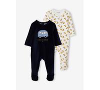 Pack of 2 "Car ride" Sleepsuits In Velour, for Baby Boys, Oeko Tex® blue dark two color/multicol