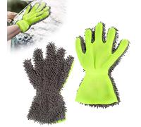 Pack of 2 Car Wash Mitts with Elastic Strap, Microfibre Glove Car, Double-Sided Car Wash Mitt 5 Fingers for Car Washing, Motorcycle, Dust Removal - 30 x 21 cm