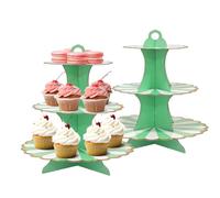 Pack of 2 Cardboard Cake Stands, 3 Tiers Cupcake Stand, Dessert Tower - Muffin Stand for Wedding, Birthday, Party - Cake Stand, Cake Stand for Rolls, Cheese Plate, Cupcakes (Green)