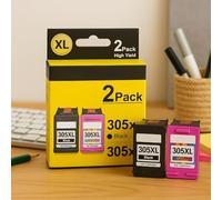 Pack of 2 Cartridges Compatible with HP 305XL Deskjet 1210 to 4223e/Deskjet Plus 4110 to 4210e/Envy 6010 to 6065e & Envy Pro 6420 to 6475e