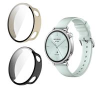 Pack of 2 Case for Xiaomi Watch S4 41 mm, 360° All-Round PC Case with Screen Protector Glass Bumper Full Cover Protective Case Ultra Thin Protective Case (Black/Beige)