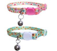 Pack of 2 Cat Collars Breakaway with Bell Safety Buckle, Sunflower & Heart Style, Adjustable Cute Comfy Kitten Collars for Girl Boy Kitty Puppy Small Pets, 8-11"