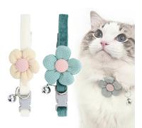 Pack of 2 Cat Collars with Safety Clasp, Cat Collar with Bell, Adjustable Flowers Cat Collar, Cat Collar, 22-29 cm, Almond, Green