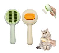 Pack of 2 Cat Hair Brush, Dog Brush, Undercoat Brush Cat with Release Button, Suitable for Long and Short Haired Cats and Dogs, Pet Hair Brush Removes Knots and Loose Hair (Yellow + Green)