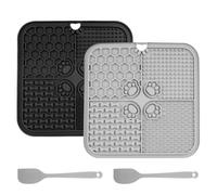 Pack of 2 Cat Licking Mat, 20 x 20 cm, Lick Mat, Dog Lick Mat with Suction Cups, Feeding Mat for Butter, Yoghurt Dog Toy, for Slow Eating, with Spatula