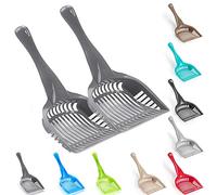 Pack of 2 Cat Litter Scoop with Holder Durable Large Cat Poop Scoop Easy to Clean Poop Scoop with Long Solid Handle Pet Poop Cleaning Tool (Light Grey - Scoop Only)