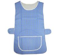 Pack of 2 Check Tabard Ladies Womens Home Work Kitchen Cleaning Chef Catering Cleaners Workwear Overall Piping Edge Checkered Tabbard Apron Large Pocket Side Button Fastening(Royal Blue,WMS)