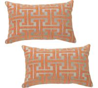 Pack of 2 Chenille Cushion Covers 30x50cm Geometric Jacquard Orange Decorative Throw Pillow Covers Soft Boho Pillowcases with Invisible Zipper for Bedroom Sofa Home Decor