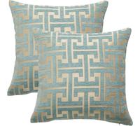 Pack of 2 Chenille Cushion Covers 45x45cm Geometric Jacquard Light Blue Decorative Throw Pillow Covers Soft Boho Pillowcases with Invisible Zipper for Bedroom Sofa Home Decor