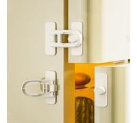 Pack of 2 Child Safety Refrigerator & Cabinet Lock Strong Adhesive, No Drilling, Easy Installation, Universal for Fridge, Drawers & Cabinets, Tamper Proof Baby Protection (White)