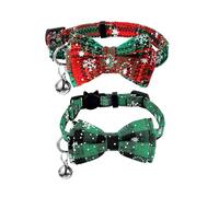 Pack of 2 Christmas Cat Collar with Bells and Bow Tie Christmas Red Green Checked Kitten Collars Adjustable Cat Collars with Quick Release Buckles for Puppies Kittens Accessories